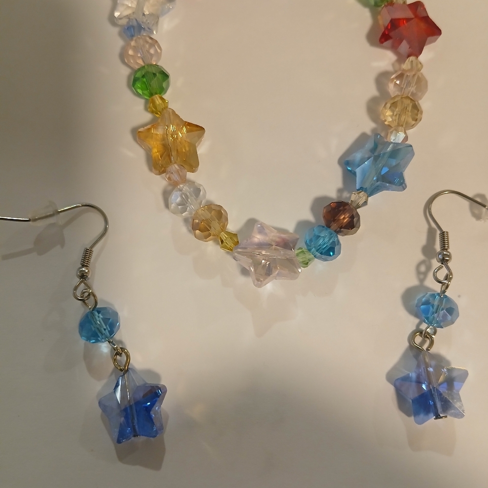 Multi Color Glass Beaded and Drop Earrings In Silvertone & Stainless Steel.